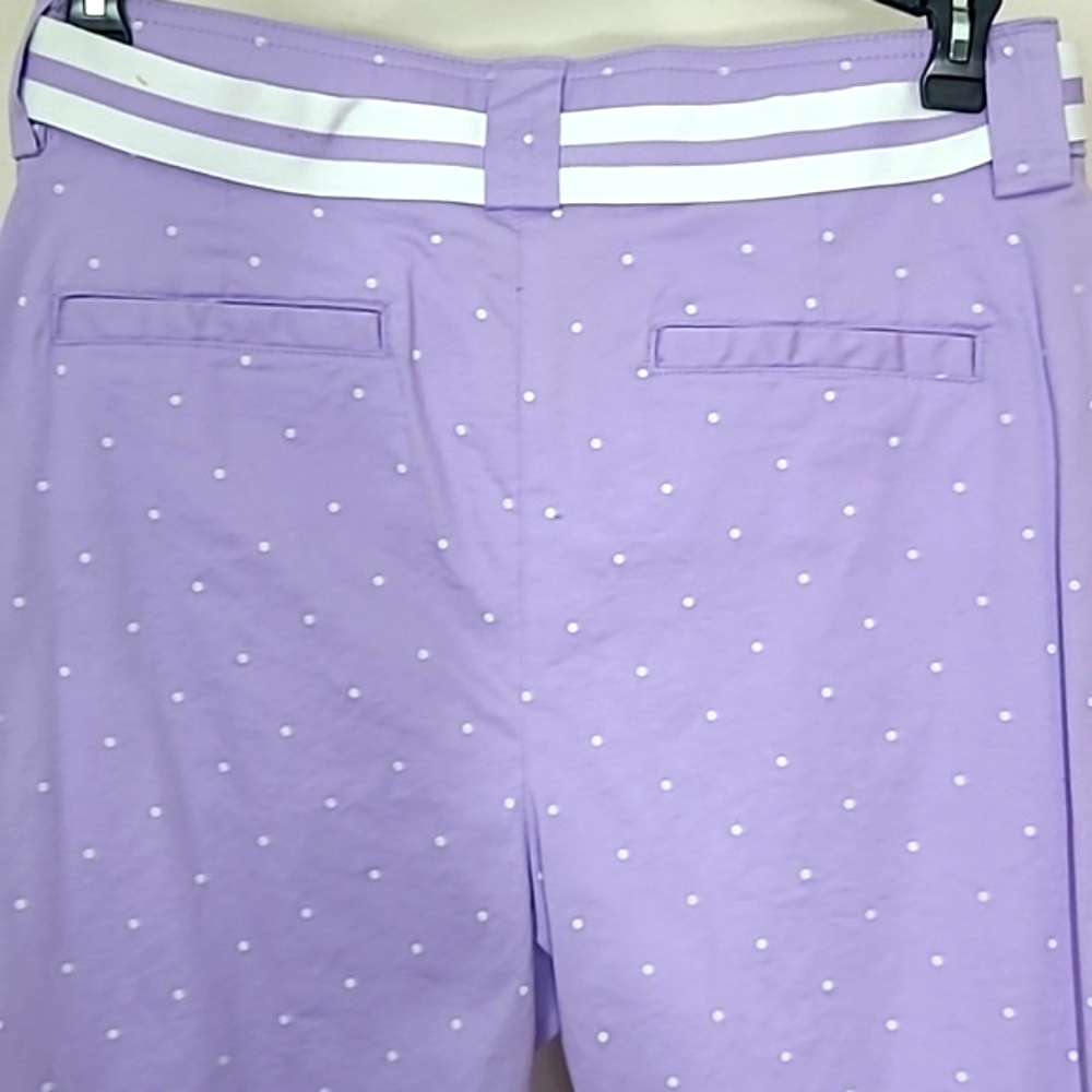 Capri Pants Pastel Purple White Polka dot stretch belted lightweight Pockets